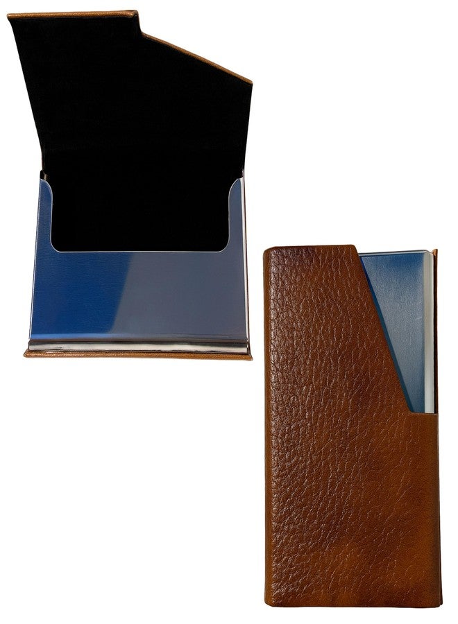 ZAFCO Vegan Leather Credit/Debit Card Holder for Men & Women with Metallic Edge | Slim V-Shaped Cutout Card Case | Compact, Stylish & Durable Wallet for Business, Travel & Office Use Brown - 1 Piece - Image 1
